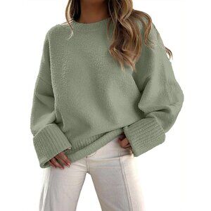 Women's Sage Green Oversized Long Sleeve Casual Fuzzy Knit Sweaters